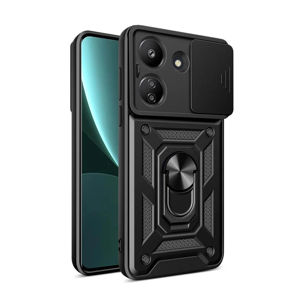 Xiaomi Redmi 13c Kılıf Pars Lens Yüzüklü Silikon - Siyah ürün görseli 1