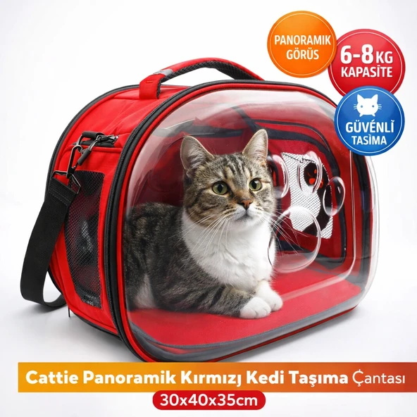 Cattie Panoramik Kedi Taşıma Çantası 30x40x35cm - Kırmızı - NEWVISIONPANORED ürün görseli 1