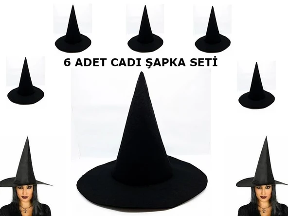 Siyah Cadı Şapkası Keçe Yetişkin Boy 6 Adet ürün görseli 1