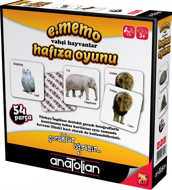 Anatolian e.Memo Hafıza Oyunu - Vahşi Hayvanlar (54 Parça) 7404 ürün görseli 1