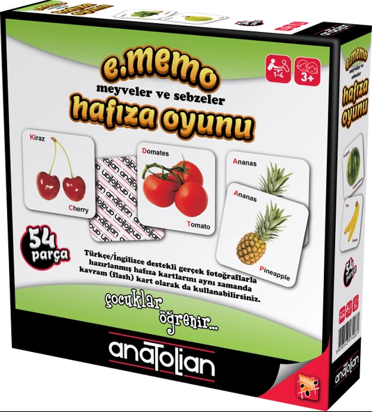 Anatolian e.Memo Hafıza Oyunu - Meyveler ve Sebzeler (54 Parça) 7406 ürün görseli 1