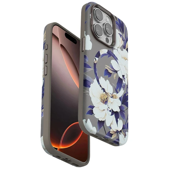 Onegif Apple İphone 15 Pro Flower Series Magsafe Kapak - Gri ürün görseli 1