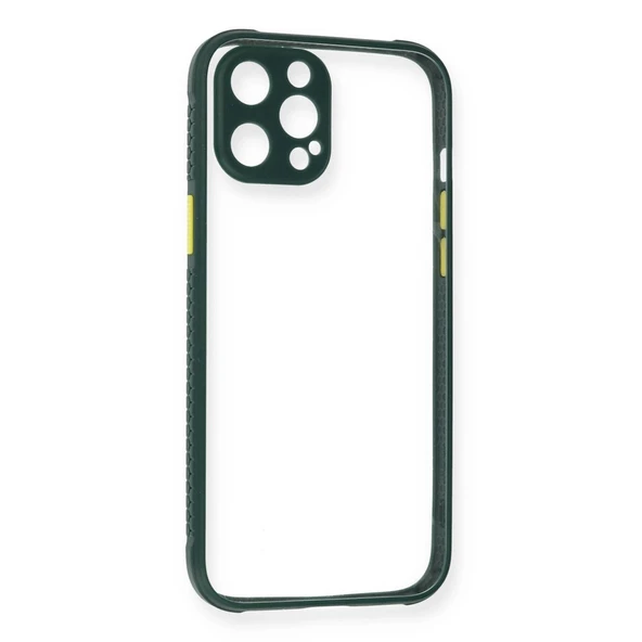 Apple İphone 12 Pro Kılıf Miami Şeffaf Silikon - Koyu Yeşil ürün görseli 1