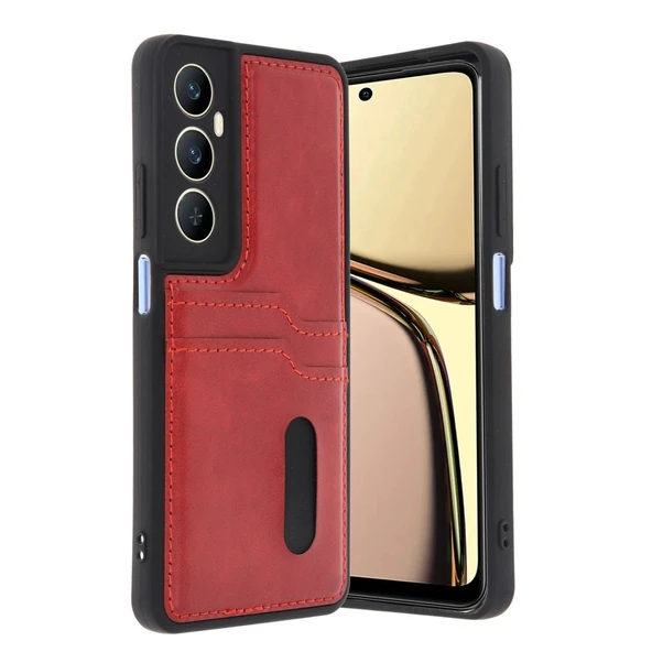 Realme C65 Sara Kartvizitli Deri Kılıf - Kırmızı ürün görseli 1