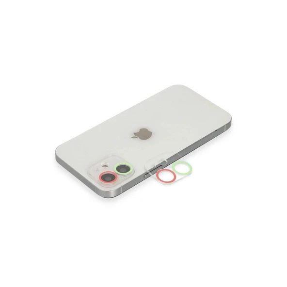 Apple İphone 12 Mini Renkli Kamera Lens Koruma Cam - Yeşil-pembe ürün görseli 1