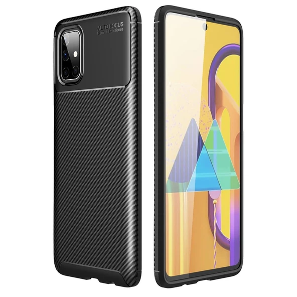 Samsung Galaxy M51 Kılıf Auto Focus Karbon Kapak - Siyah ürün görseli 1