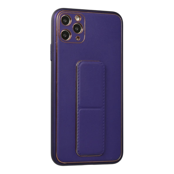 Apple İphone 11 Pro Max Kılıf Coco Deri Standlı Kapak - Mor - Resim 2