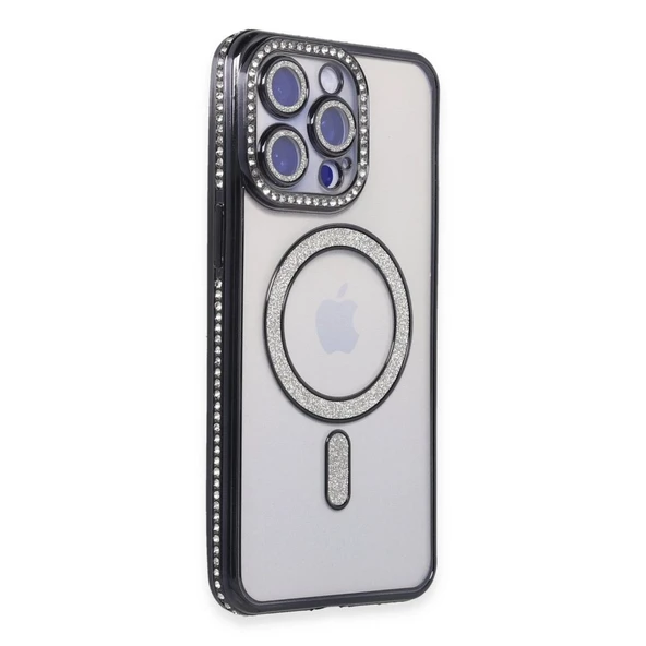 Apple İphone 15 Pro Max Kılıf Joke Simli Magneticsafe Kılıf - Siyah ürün görseli 1