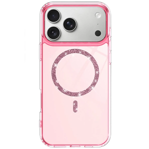 Apple İphone 17 Pro Max Live Diamond Magsafe Kapak - Pembe - Resim 2
