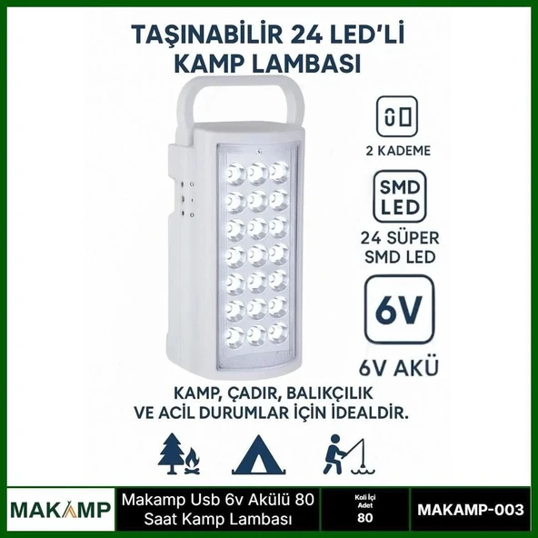 Usv 6v Akülü 80 Saat Kamp Lambası Işıldak ürün görseli 1