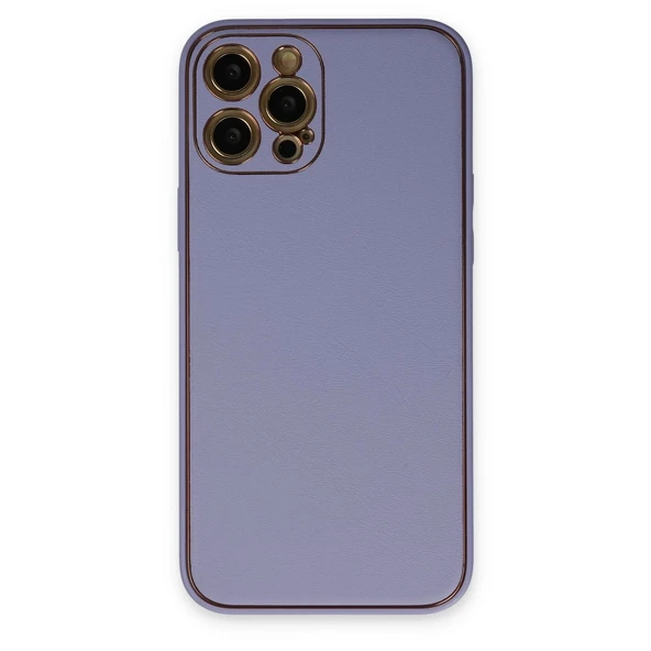Apple İphone 12 Pro Max Kılıf Coco Deri Silikon Kapak - Açık Lila ürün görseli 1