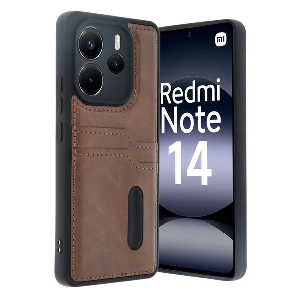 Xiaomi Redmi Note 14 4g Kılıf Sara Kartvizitli Deri Kılıf - Taba ürün görseli 1