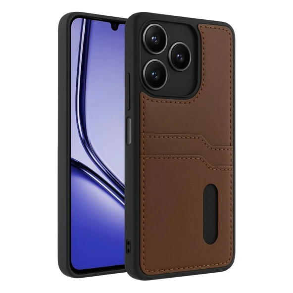 Realme Note 50 4g Kılıf Sara Kartvizitli Deri Kılıf - Taba ürün görseli 1