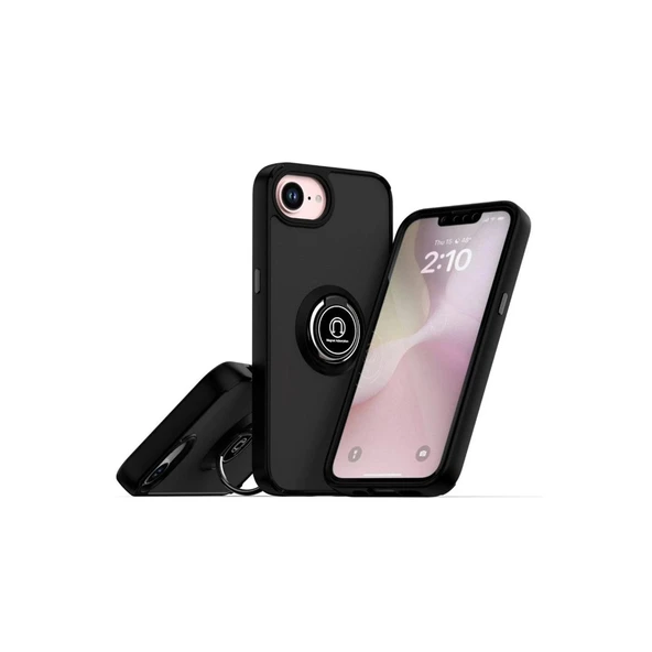 Apple İphone 16e Kılıf Montreal Yüzüklü Silikon Kapak - Siyah ürün görseli 1
