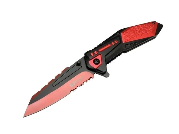 4173 Kırmızı Kamp Çakı 21cm - Yarı Otomatik, Kemerlikli, Testere Detaylı ürün görseli 1