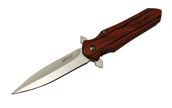 4-11 Kahverengi Kamp Çakı 21cm- Yarı Otomatik, Kemerlikli, Ahşap Sap ürün görseli 1