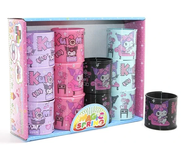Kuromi Baskılı Magic Spring Stres Yayı - Standlı Mor Ve Siyah Renk 12'li Seti Alk3987 ürün görseli 1