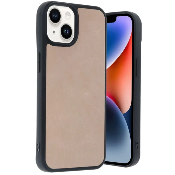 Apple İphone 15 Kılıf Aras Deri Kapak - Pudra ürün görseli 1