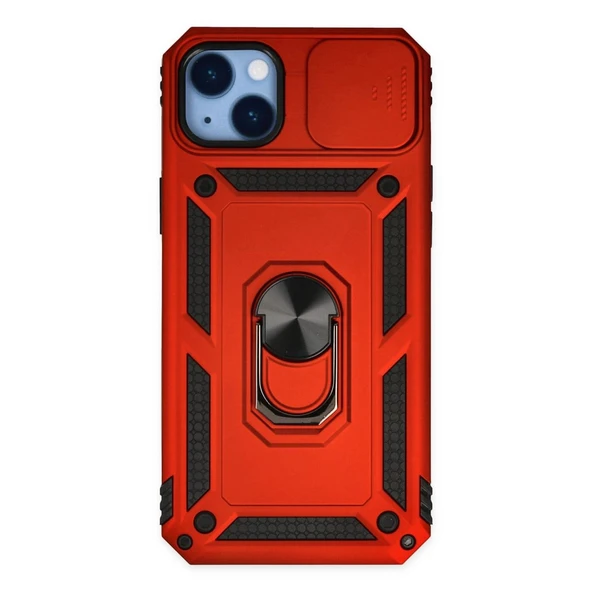 Apple İphone 14 Plus Kılıf Pars Lens Yüzüklü Silikon - Kırmızı ürün görseli 1
