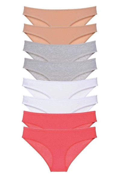 8 adet Süper Eko Set Likralı Kadın Slip Külot Ten Gri Beyaz Fuşya ürün görseli 1