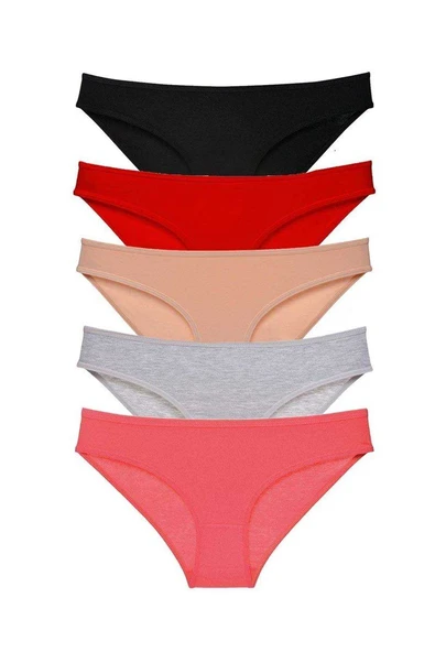 5 adet Süper Eko Set Likralı Kadın Slip Külot Siyah Kırmızı Ten Gri Fuşya ürün görseli 1