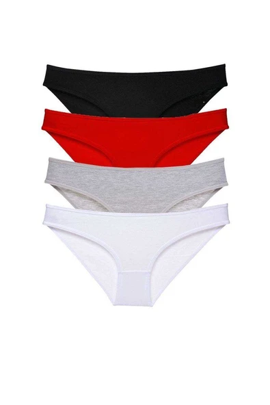 4 adet Süper Eko Set Likralı Kadın Slip Külot Siyah Kırmızı Gri Beyaz ürün görseli 1