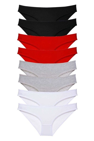 8 adet Süper Eko Set Likralı Kadın Slip Külot Siyah Kırmızı Gri Beyaz ürün görseli 1