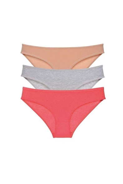 3 adet Süper Eko Set Likralı Kadın Slip Külot Ten Gri Fuşya ürün görseli 1