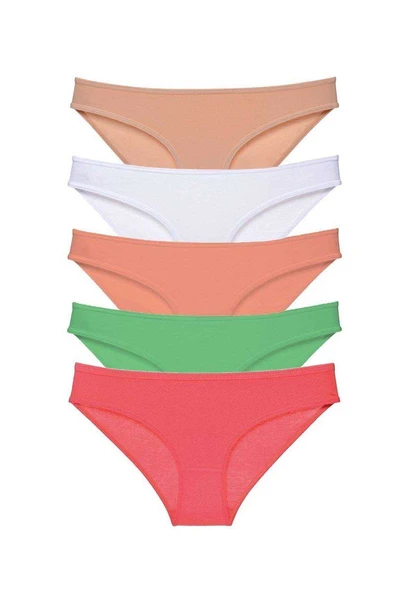5 adet Süper Eko Set Likralı Kadın Slip Külot Ten Beyaz Pudra Yeşil Fuşya ürün görseli 1