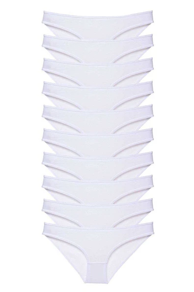 10 adet Süper Eko Set Likralı Kadın Slip Külot Beyaz ürün görseli 1