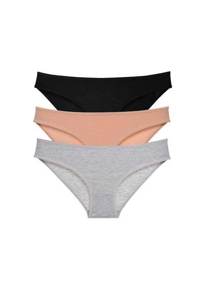 3 adet Süper Eko Set Likralı Kadın Slip Külot Siyah Ten Gri ürün görseli 1