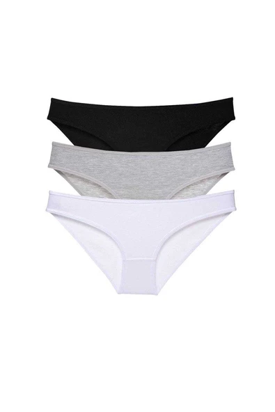 3 adet Süper Eko Set Likralı Kadın Slip Külot Siyah Gri Beyaz ürün görseli 1