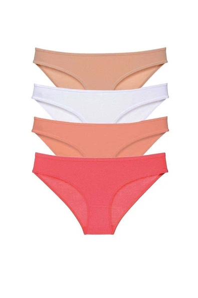 4 adet Süper Eko Set Likralı Kadın Slip Külot Ten Beyaz Pudra Fuşya ürün görseli 1