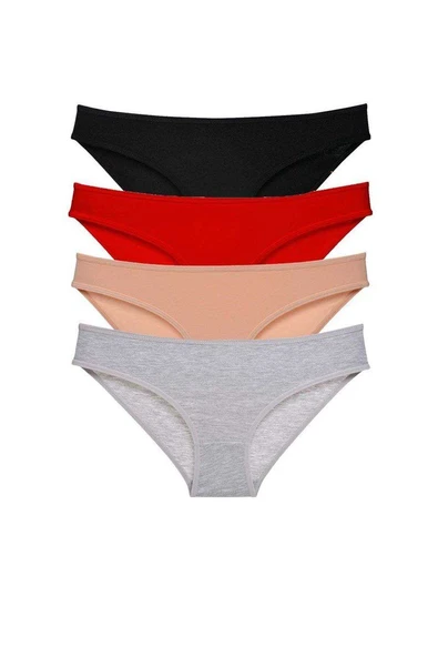 4 adet Süper Eko Set Likralı Kadın Slip Külot Siyah Kırmızı Ten Gri ürün görseli 1