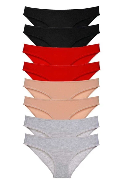 8 adet Süper Eko Set Likralı Kadın Slip Külot Siyah Kırmızı Ten Gri ürün görseli 1