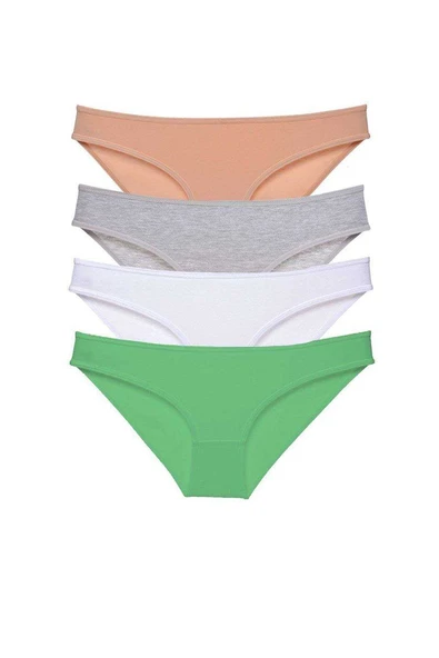 4 adet Süper Eko Set Likralı Kadın Slip Külot Ten Gri Beyaz Yeşil ürün görseli 1