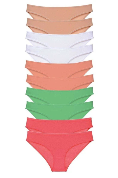 10 adet Süper Eko Set Likralı Kadın Slip Külot Ten Beyaz Pudra Yeşil Fuşya ürün görseli 1