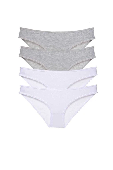 4 adet Süper Eko Set Likralı Kadın Slip Külot Gri Beyaz ürün görseli 1