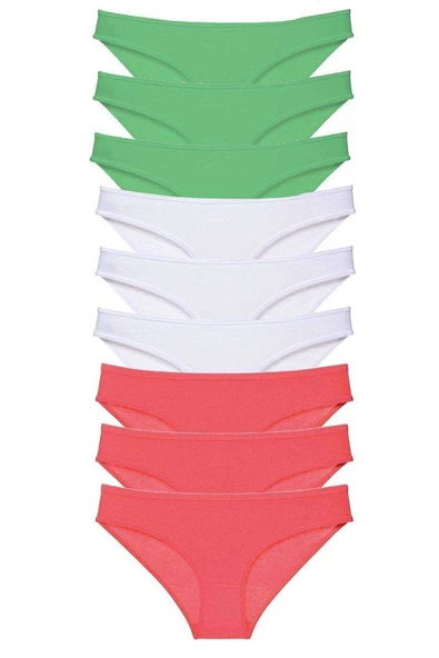 9 adet Süper Eko Set Likralı Kadın Slip Külot Yeşil Beyaz Fuşya ürün görseli 1