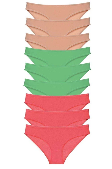 9 adet Süper Eko Set Likralı Kadın Slip Külot Ten Yeşil Fuşya ürün görseli 1