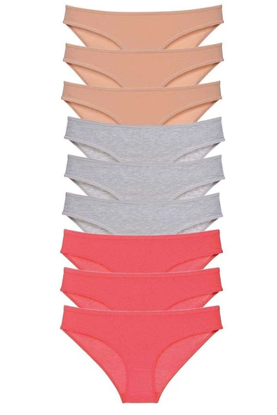 9 adet Süper Eko Set Likralı Kadın Slip Külot Ten Gri Fuşya ürün görseli 1