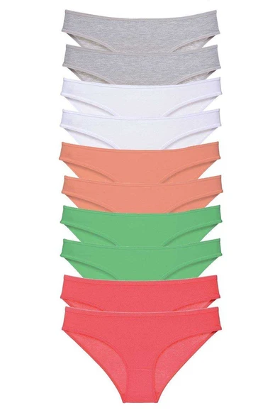 10 adet Süper Eko Set Likralı Kadın Slip Külot Gri Beyaz Pudra Yeşil Fuşya ürün görseli 1