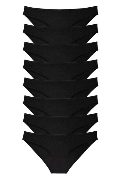8 adet Süper Eko Set Likralı Kadın Slip Külot Siyah ürün görseli 1