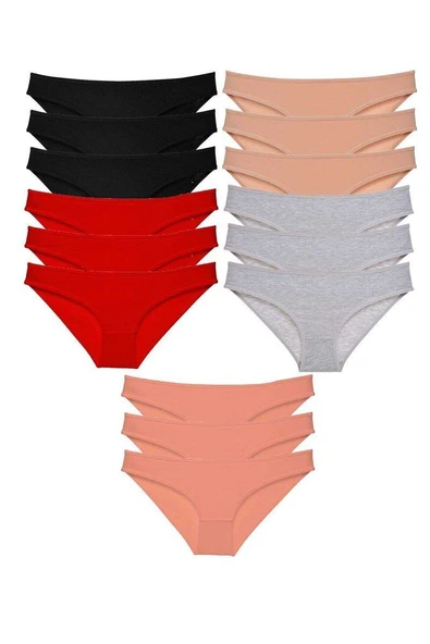 15 adet Süper Eko Set Likralı Kadın Slip Külot Siyah Kırmızı Ten Gri Pudra ürün görseli 1