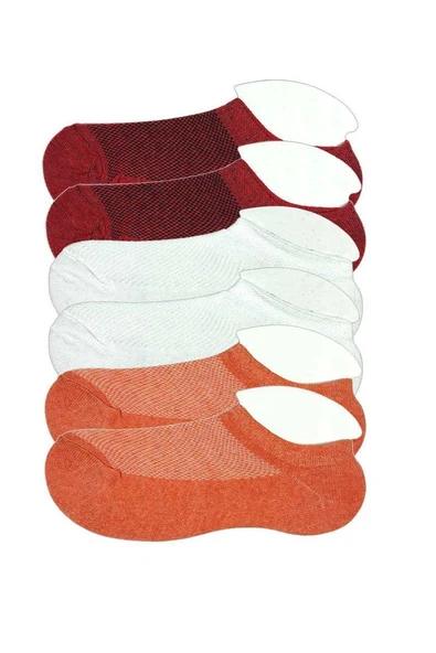 6 Adet Çocuk Sneaker Patik Çorap Bordo Beyaz Turuncu ürün görseli 1