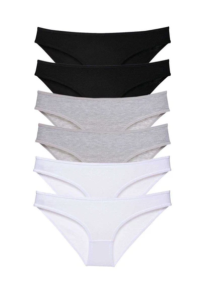 6 adet Süper Eko Set Likralı Kadın Slip Külot Siyah Gri Beyaz ürün görseli 1