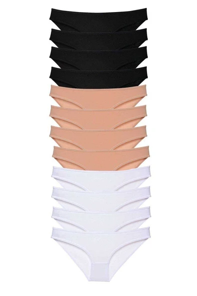 12 adet Süper Eko Set Likralı Kadın Slip Külot Siyah Ten Beyaz ürün görseli 1