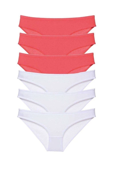 6 adet Eko Set Likralı Kadın Slip Külot Fuşya Beyaz ürün görseli 1