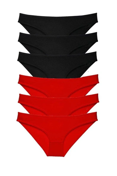 6 adet Süper Eko Set Likralı Kadın Slip Külot Siyah Kırmızı ürün görseli 1