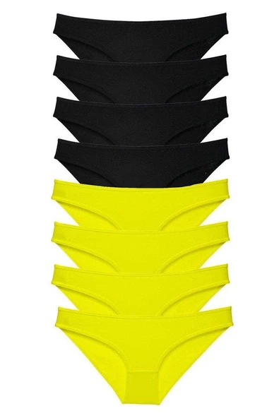 8 adet Süper Eko Set Likralı Kadın Slip Külot Sarı Siyah ürün görseli 1